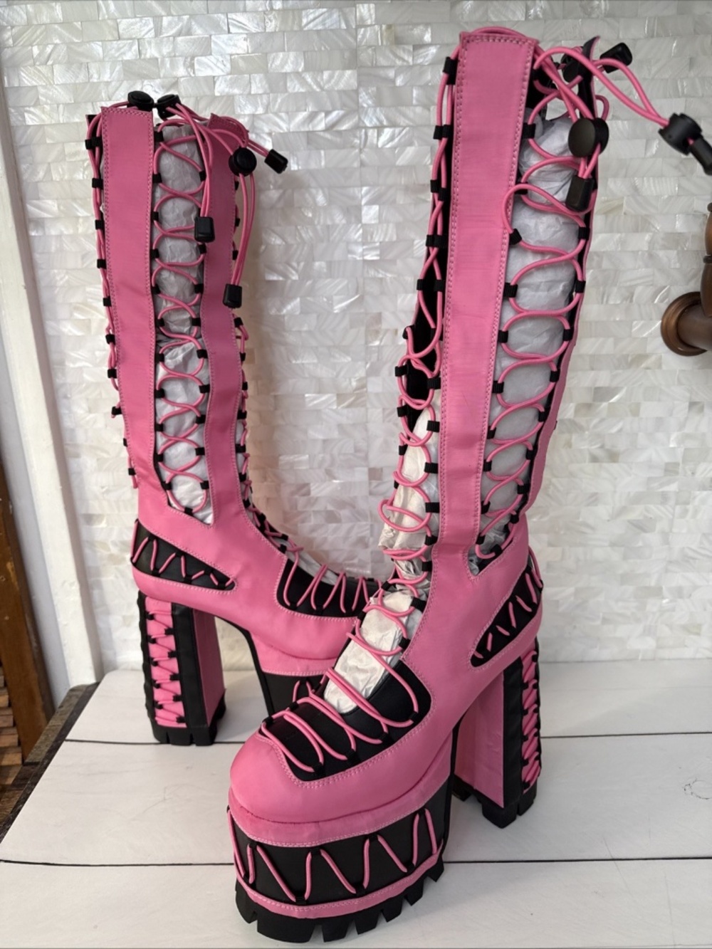 Dolls Kill Club EXX BUNGEE CANDY RUDE AWAKENING PLATFORM BOOTS, 9